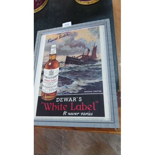 234 - This is a framed vintage advertisement for Dewar's 