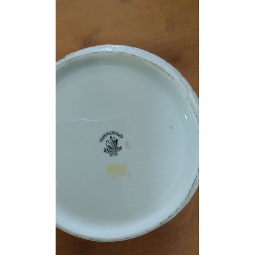 236 - Scalloped Belleek bowl, porcelain, features shamrock detailing. Marked with the Belleek hallmark cel... 