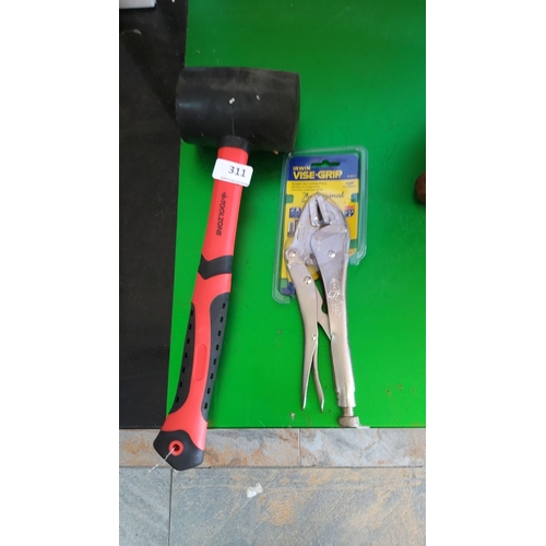 311 - Rubber mallet with a fiberglass handle and straight jaw locking pliers from Irwin Vise-Grip. Both it... 