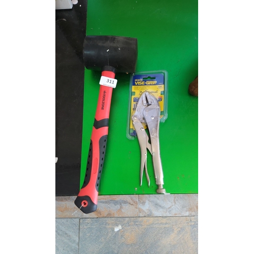 311 - Rubber mallet with a fiberglass handle and straight jaw locking pliers from Irwin Vise-Grip. Both it... 