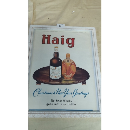 34 - Vintage Original Haig whisky advertisement, featuring John Haig & Co. Ltd, framed print.