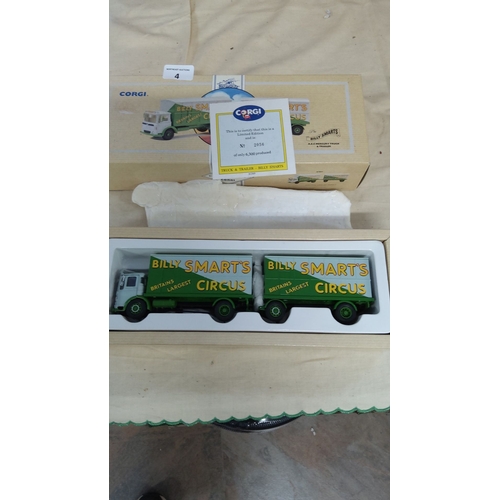 4 - Corgi Limited Edition Billy Smart's Circus Truck and Trailer, No. 2056 of 6,300 produced, with origi... 