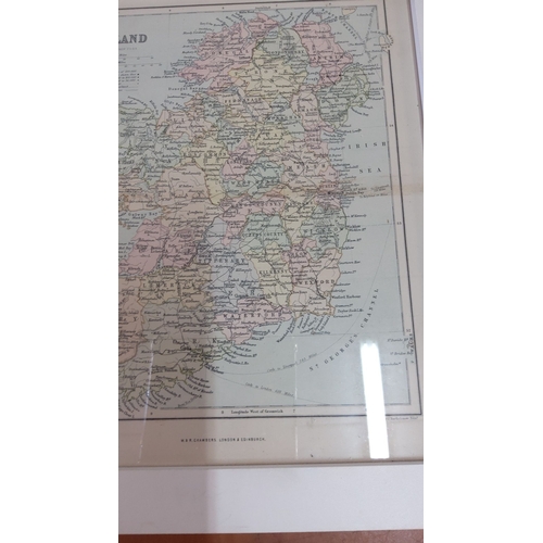 47 - Framed vintage map of Ireland by W. & R. Chambers, London & Edinburgh. The map depicts detailed geog... 