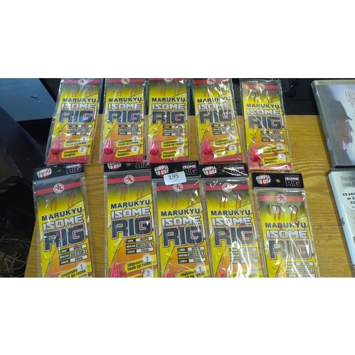195 - Collection of 10 packs of Marukyu Isome fishing rigs. Each pack includes bait and hooks.