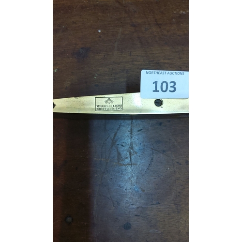 103 - W. Marples & Sons brass spirit level from Sheffield, England.(boat level)