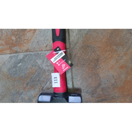 113 - Durable and sturdy 3 lb mini fiber sledge hammer with a comfortable grip and reinforced handle.