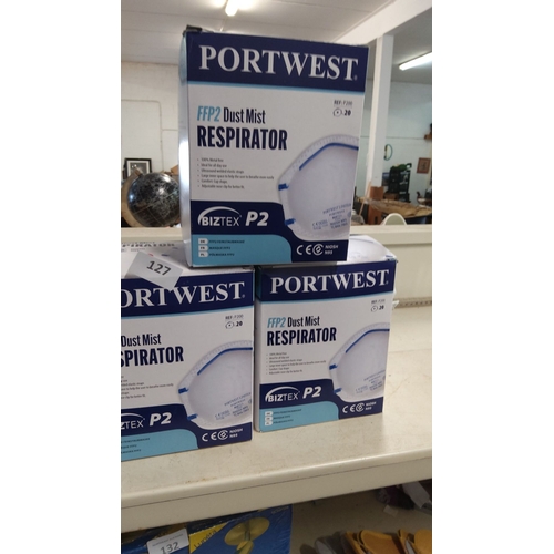 127 - Three boxes of Portwest FFP2 Dust Mist Respirators, model BizTex P2 (REF: P200), each containing 20 ... 