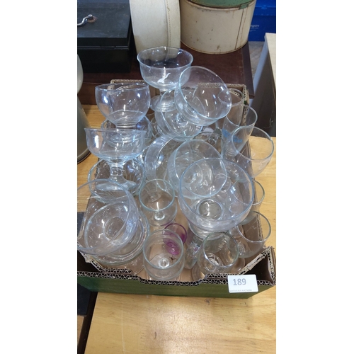 189 - Collection of Mixed Glassware pieces including stemmed glasses and goblets.