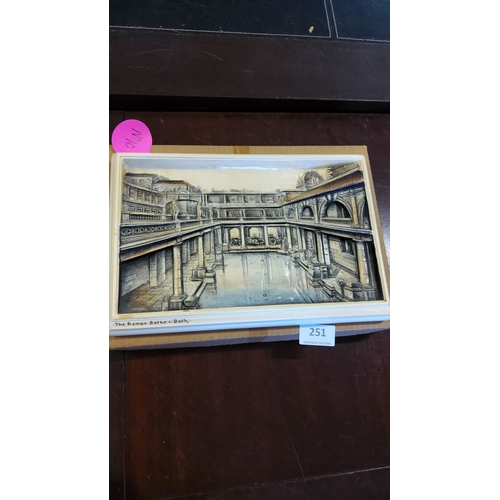 251 - Bossons Ceramic relief depicting The Roman Baths in Bath, meticulously detailed and framed.