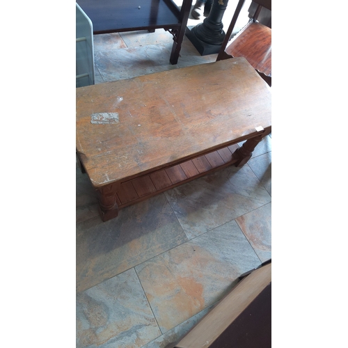 266 - Rustic wooden coffee table with lower slatted shelf, from the mid-20th century. Made from solid wood... 