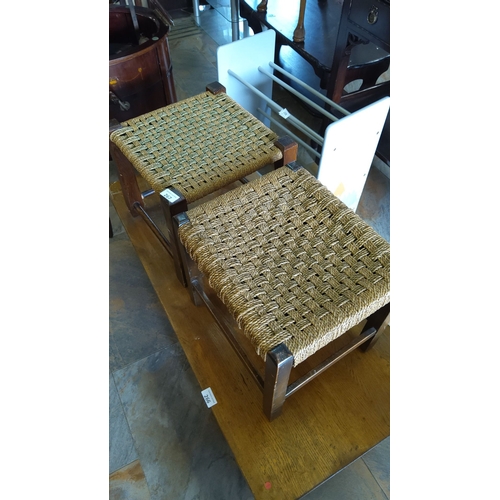 267 - Pair of woven rope footstools with wooden frames.