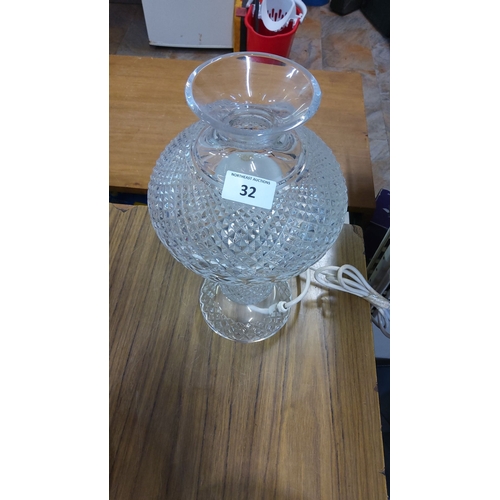 32 - Vintage Waterford Crystal table lamp with intricate diamond pattern.