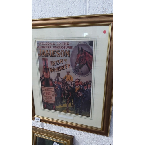 347 - Framed vintage Jameson Irish Whiskey advertisement print featuring racehorse Artic Prince from the 1... 