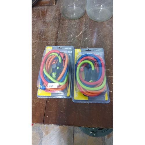 355 - 2 pks of multicolor bungee cords, in unopened packaging.