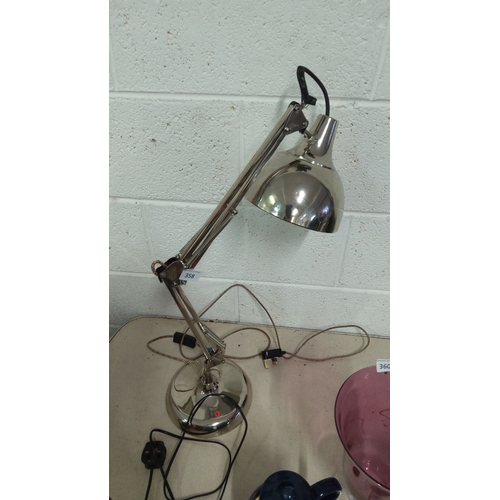 358 - Chrome desk lamp with an extendable arm, spring mechanisms, and a dome-shaped metal shade. Includes ... 