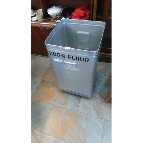 369 - Metal storage bin labeled 