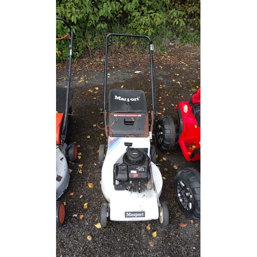 409 - Masport petrol lawn mower with original branding, featuring a Briggs and Stratton engine.(untested)