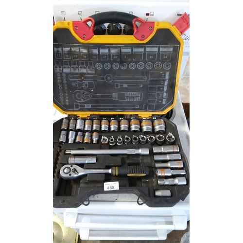 468 - Socket and ratchet wrench set in a durable plastic case. Includes various socket sizes and extension... 