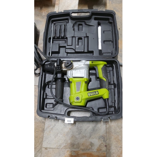 482 - Electric drill set in carrying case with assorted bits. Features a lime-green and black handled elec... 