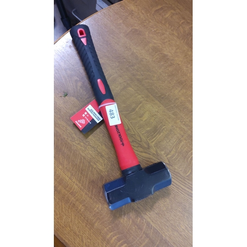 483 - ToolZone 3lb lump Hammer with red and black fibreglass handle. Durable construction.