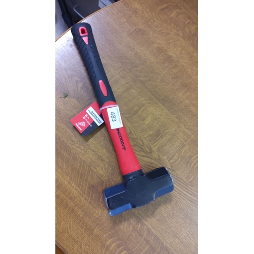 483 - ToolZone 3lb lump Hammer with red and black fibreglass handle. Durable construction.