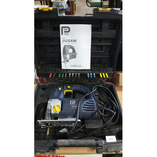 491 - Power Pro Jigsaw, model CLM651JS with 650W power. Includes operating manual and color-coded blades, ... 