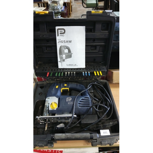 491 - Power Pro Jigsaw, model CLM651JS with 650W power. Includes operating manual and color-coded blades, ... 