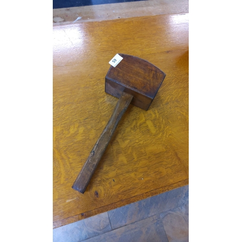 59 - Vintage elm wood mallet with a sturdy handle and a rectangular head