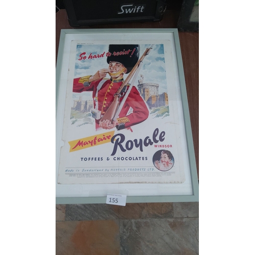 155 - Framed vintage advertisement poster for Mayfair Royale Toffees & Chocolates, featuring an illustrati... 