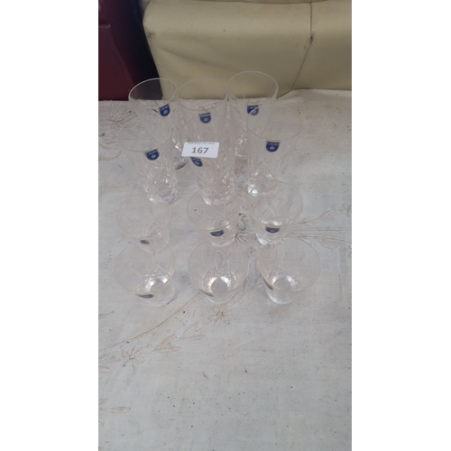 167 - Set of 12 Cavan Crystal glasses, includes 6 tumblers and 6 glasses. Intricately cut with original la... 