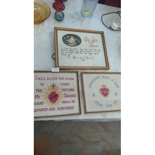 172 - Mixed lot of three framed religious needle art: 