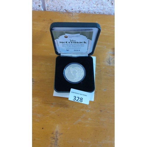 328 - John McCormack €10 Silver Proof Coin 2014, issued by the Central Bank of Ireland, complete with Cert... 