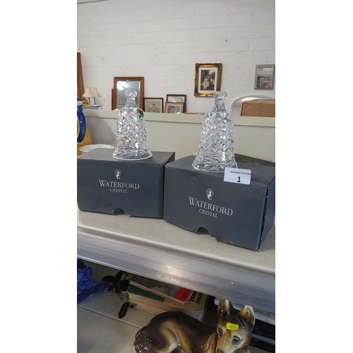 1 - Pair of Waterford Crystal bells each in its original box. Beautifully cut lead crystal pieces.