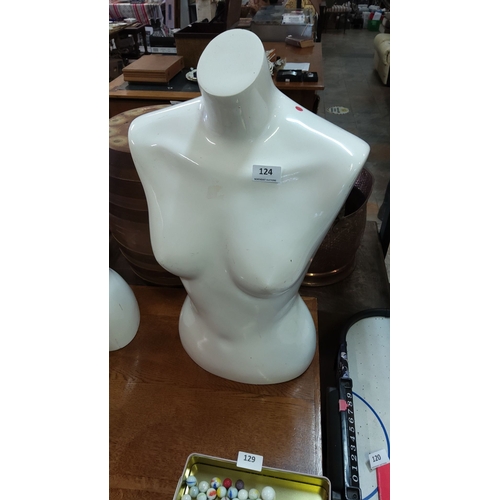 124 - Vintage female mannequin torso, high-gloss finish.