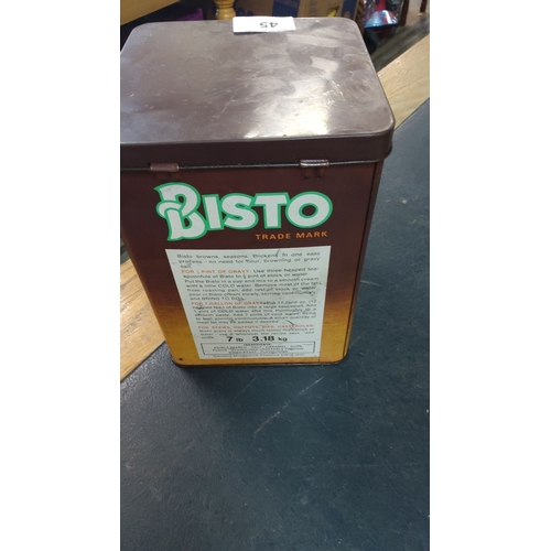 45 - Vintage large Bisto gravy tin container, featuring original branding