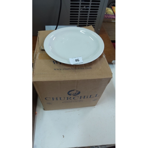 46 - 20 Churchill China plain white dinner plates.