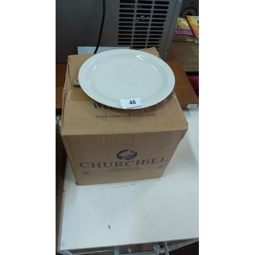 46 - 20 Churchill China plain white dinner plates.