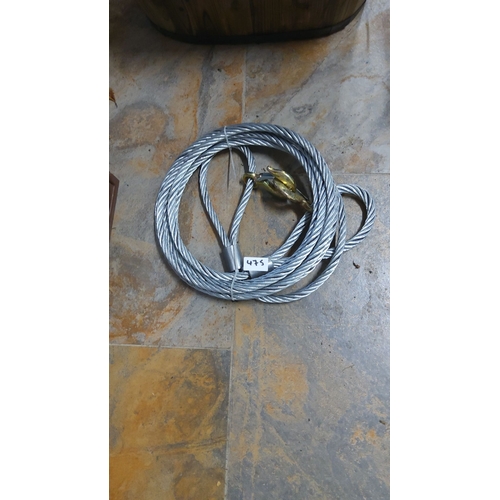 475 - Steel wire rope with hook attachments both ends