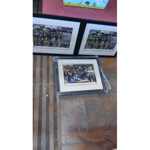 485 - Three framed horse racing photographs, titled 