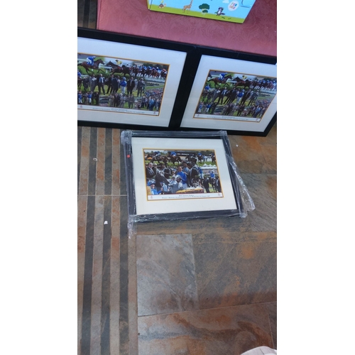 485 - Three framed horse racing photographs, titled 