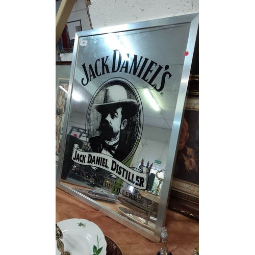 97 - Silver-tone framed Jack Daniels advertising mirror