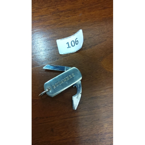 106 - Vintage Guinness Pocket knife with silver tone finish and harp engraving. Features bottle opener and... 
