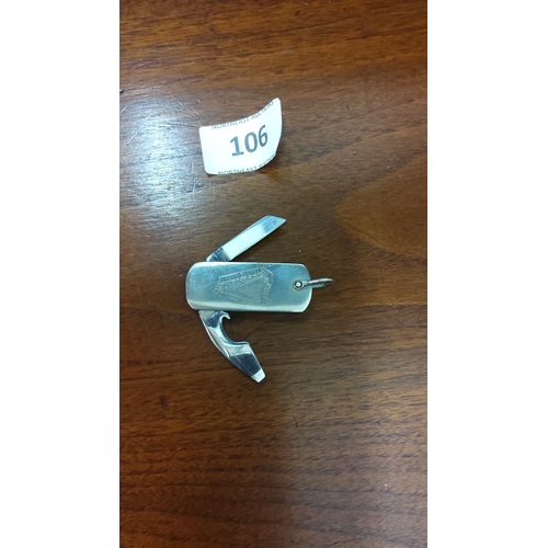 106 - Vintage Guinness Pocket knife with silver tone finish and harp engraving. Features bottle opener and... 