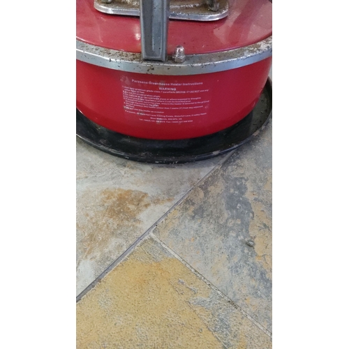 365 - Parasene greenhouse heater. Red and metallic design with mesh grill. Approximately 18 inches high.