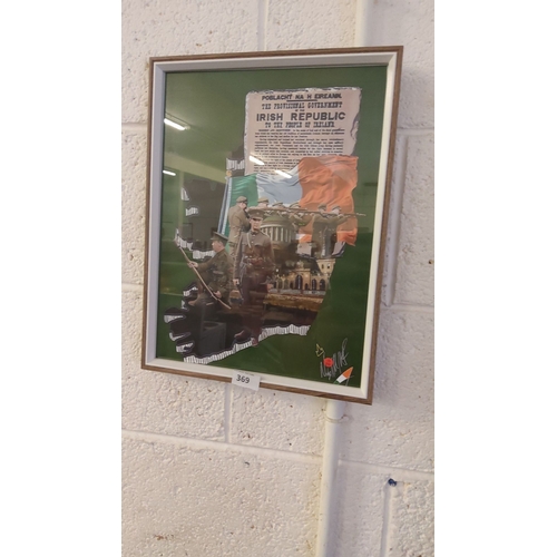 369 - Framed Irish Republic Proclamation poster collage with historical military imagery. Approximately 18... 