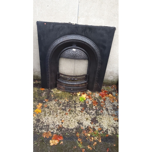 404 - Cast iron fireplace insert with intricate floral design. Approximately 100 cm height x 80 cm width.