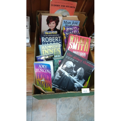 413 - Mixed lot of books including works by Robert Harris, Wilbur Smith, Amy Jenkins, and Mary Jane Staple... 