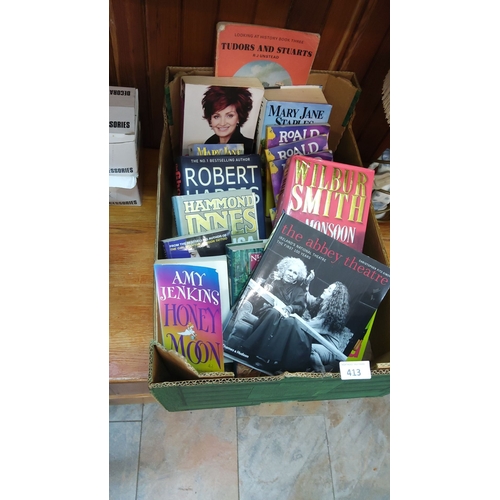 413 - Mixed lot of books including works by Robert Harris, Wilbur Smith, Amy Jenkins, and Mary Jane Staple... 