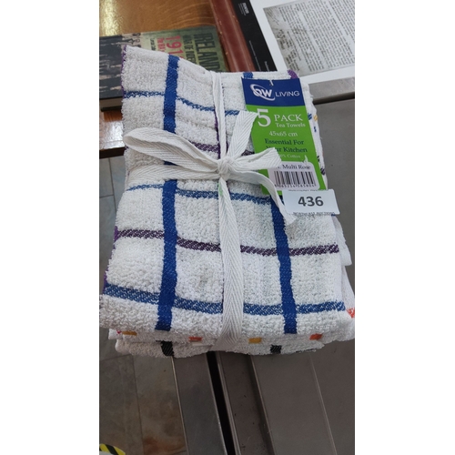 436 - 5 pack tea towels, multi-color check pattern, 45x65 cm, 100% cotton.