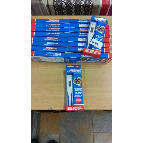 476 - Boxed digital thermometers with easy-read LCD display and fever alarm feature. Includes storage case... 